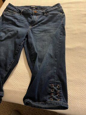D.jeans Dark Wash Lace‑Up Hem Jeans – Size 14